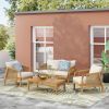 4-Pieces Acacia Wood Patio Furniture Set, Outdoor Furniture with Coffee Table, Patio Conversation Set Deep Seating with Soft Cushion, Porch Chairs for