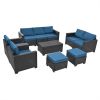 10 Piece PE Rattan Patio Furniture Set, Sectional Sofa Set, Outdoor Patio Furniture Set With Cushions & Tempered Glass Coffee Table