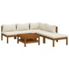 6 Piece Patio Lounge Set with Cream Cushion Solid Acacia Wood