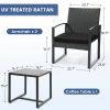 3 Piece Outdoor Furniture Set, 2 Waterproof Chairs and 1 Bistro Table Furniture Set, Wicker Rattan Conversation Set, Padded Cushions with Safety Glass