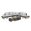 6-Person Patio Sectional Furniture Set with Extendable Coffee Table with Ice Bucket, Collapsible Seat,Conversation Set with Side Table and Deep Cushio