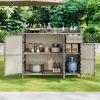 47.5"W Wicker Outdoor Storage Cabinet with Tempered Glass Desktop, Weather-proof Rattan Bar Table with Three Doors, Adjustable Shelf, and One Drawer,