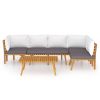 5 Piece Patio Lounge Set with Cushions Solid Acacia Wood