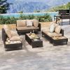 6-Person Patio Sectional Furniture Set with Extendable Coffee Table with Ice Bucket, Collapsible Seat,Conversation Set with Side Table and Deep Cushio