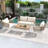 K&K 4-Piece Boho Rope Patio Furniture Set, Outdoor Furniture with Acacia Wood Table, Patio Conversation Set with Deep Seating & Thick Cushion for Back