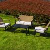 4 Pieces Metal Patio Furniture Set, Hand-Made Drawstring Outdoor Patio Conversation Sets Outside loveseat with Soft Cushion for Garden, Backyard, Porc