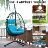 Egg Chair with Stand Indoor Outdoor Swing Chair Patio Wicker Hanging Egg Chair Hanging Basket Chair Hammock Chair with Stand for Bedroom Living Room B