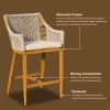 Bar Stools Set of 2, Outdoor Counter Height Bar Chairs with Arm and Backrest, Aluminum Tall Bar stools with Cushion Modern Textilene Rope Boho Barstoo