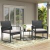 3 Piece Outdoor Furniture Set, 2 Waterproof Chairs and 1 Bistro Table Furniture Set, Wicker Rattan Conversation Set, Padded Cushions with Safety Glass